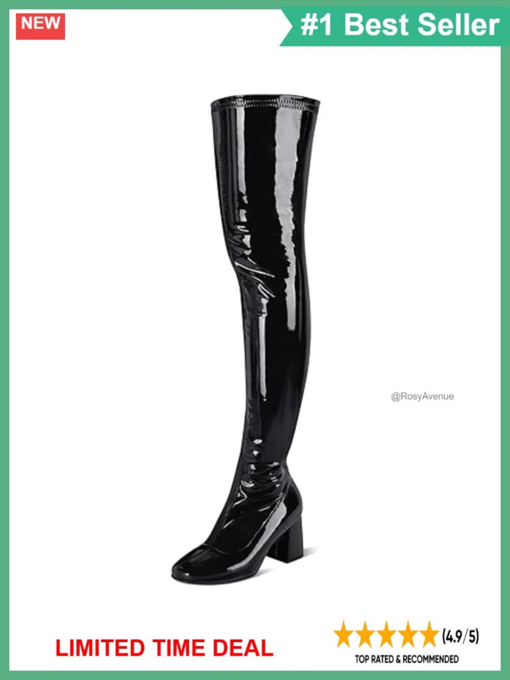 Patent Leather Thigh High Boots Chunky Heel Square Toe Over the Knee Boots